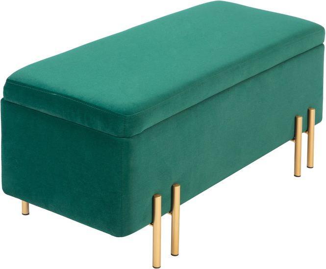 Produktbild Swisshandel24 Gepolsterte Sitzbank mit Stauraum, Metall, Kautschukholz, Schaumstoff Grün (100 cm)