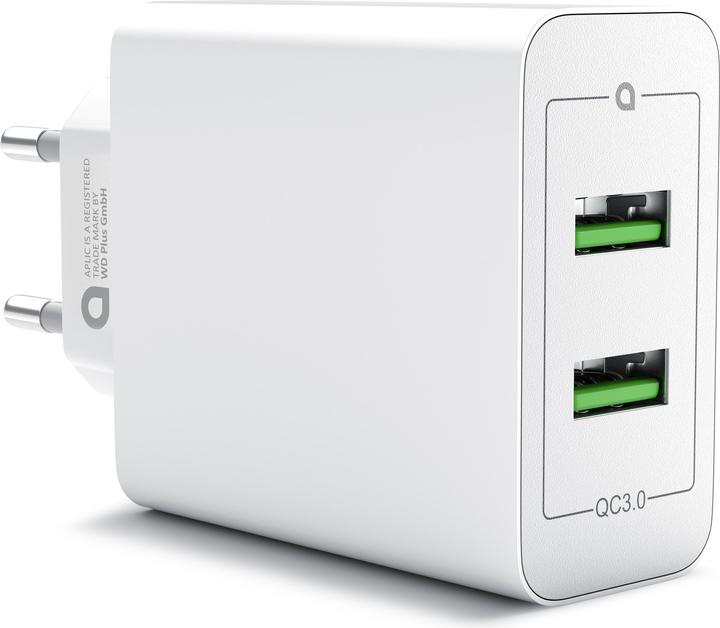 Produktbild Aplic USB Ladegerät, 2-Port Quick Charge USB Ladegerät 36 W / 6000 mA / Schnellladefunktion, weiss (36 W)