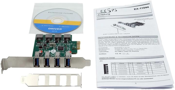 Produktbild Exsys GmbH PCIe USB 3.2 Gen 1 Karte mit 4 Ports (VIA Chip-Set)