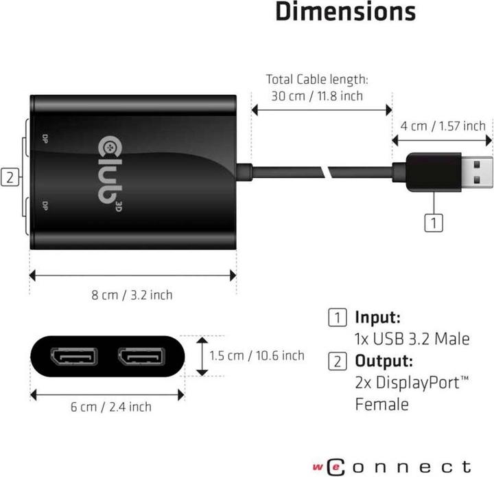 Image du produit Club 3D CSV-1477 USB A à DisplayPort (DP, 9.30 cm)