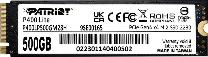 Actual product image Patriot SSD 500GB M.2 P400 Lite PCIe 4x4 NVMe 3500/2400 (500 GB, M.2 2280)