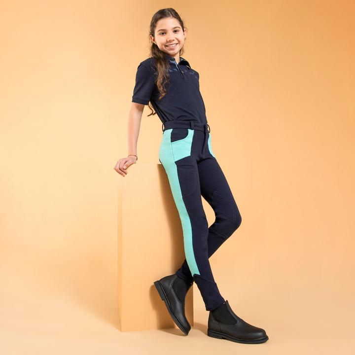 Produktbild Fouganza Kinder Reithose - 120 marineblau/türkis (122)