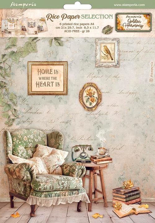 Produktbild Stamperia Motiv-Strohseiden Sortiment "Golden Harmony", DIN A4, 6er-Set (6 x)