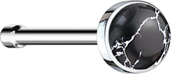 Star Piercing Nasenstecker gerade silber mit schwarz Achat Stein (ohne Messing, Chirurgenstahl 316L, Mineralisch)
