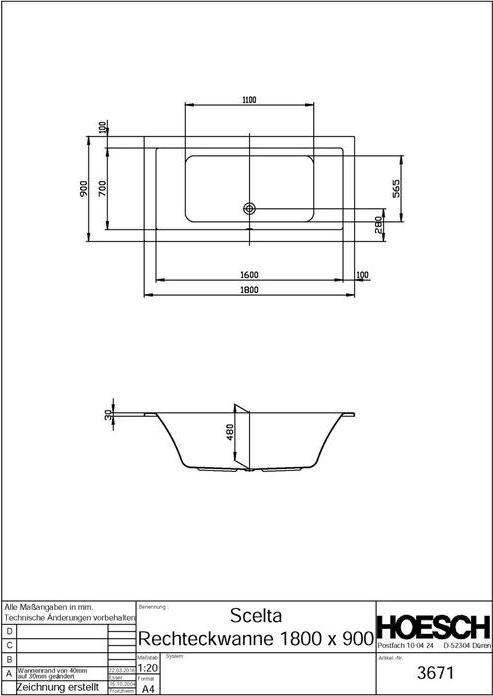 Immagine prodotto Hoesch Vasca SCELTA 1800x900x480mm bianco (225 l, 180 cm, 90 cm)