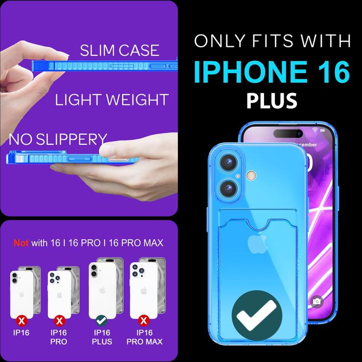 Produktbild Nalia Klar Transparente Neon Silikon Hülle Kartenhalter (Apple iPhone 16 Plus)