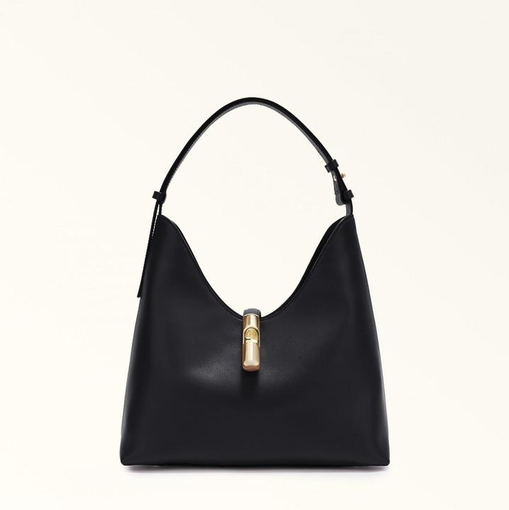 Furla hobo bag goccia m in leather color black