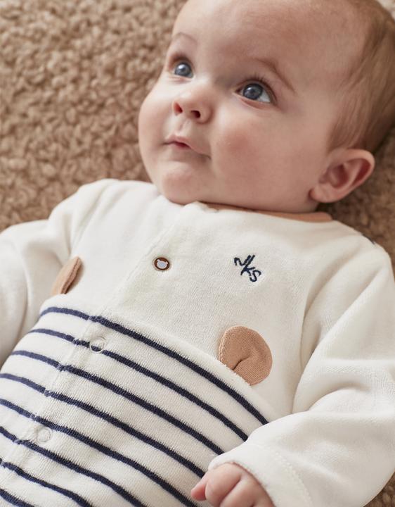 Actual product image Noukies Romper suit velour striped with bear ears ecru/navy size 74 (74)