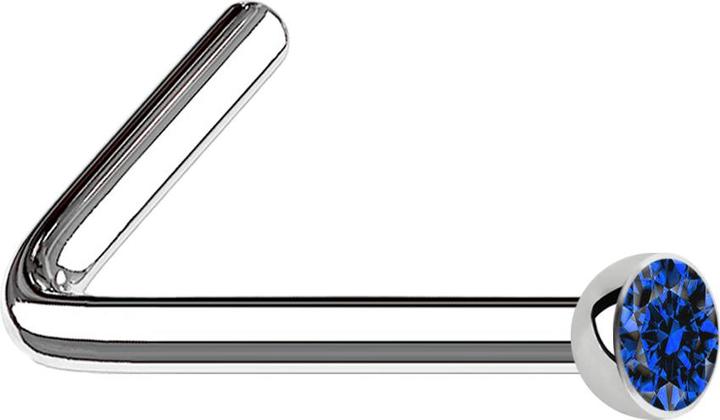Star Piercing Nasenstecker gewinkelt silber mit Kristall blau (Chirurgenstahl 316L, ohne Messing)