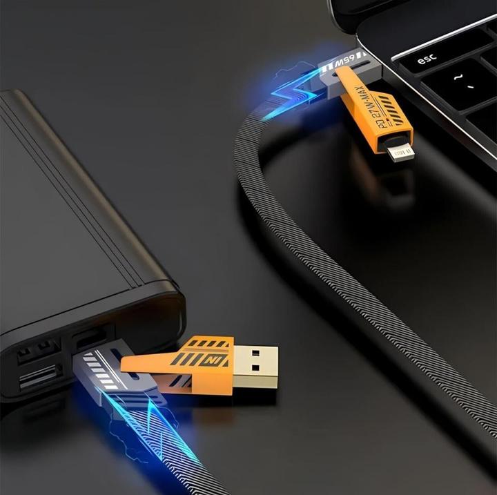 Actual product image Ven-Dens 4-in-1 Flexible & Flip USB-C, Lightning, USB-A 65W, 27W PD cable 1.2m (USB 3.2 Gen 1)