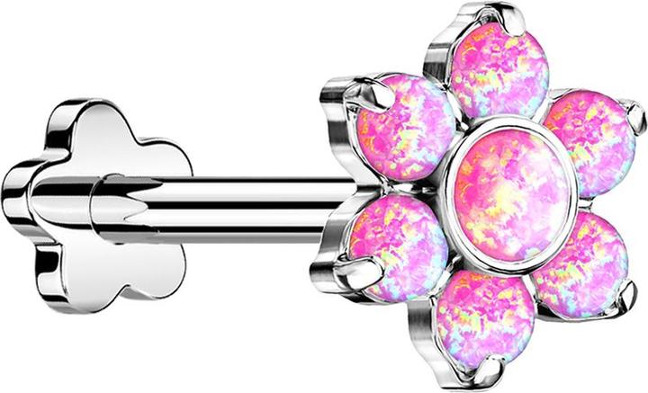 Produktbild Star Piercing Micro Threadless Labret Blume silber Blume Opale pink (ohne Messing, Titan G23)