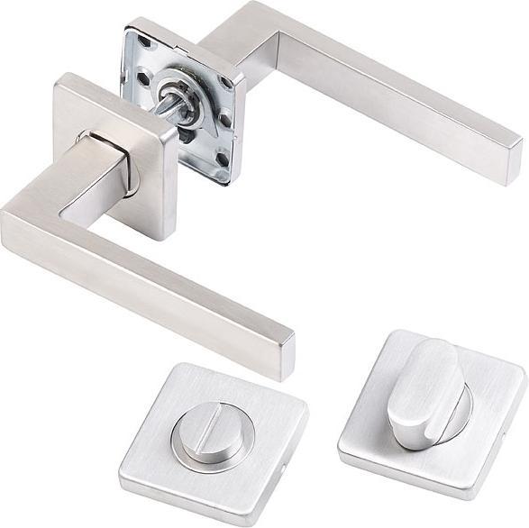 Immagine prodotto AGT Porta in acciaio inox per bagno e WC, 2 maniglie e rosette, angolare (Set di porte)