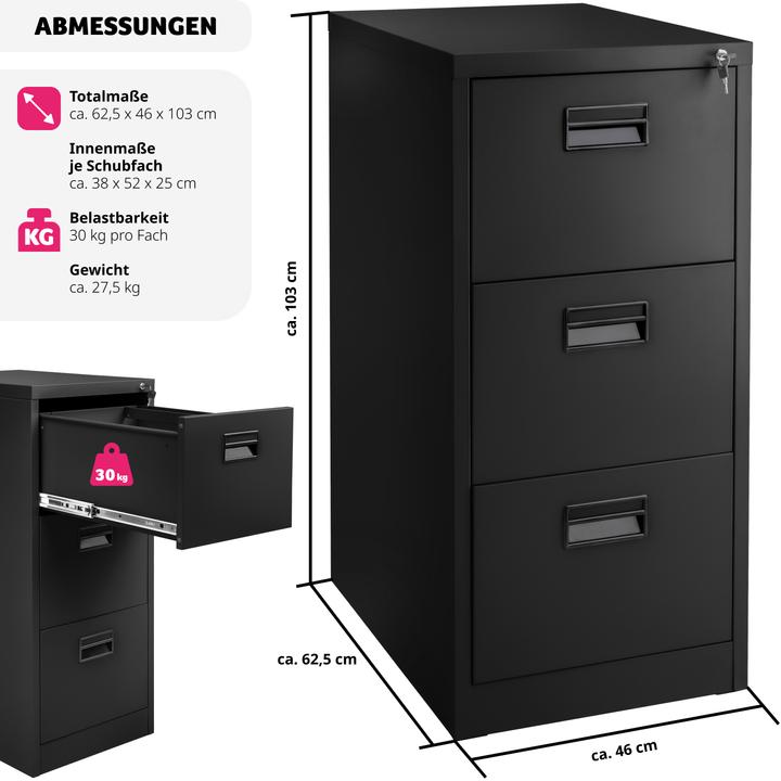 Immagine prodotto tectake Schedario con 3 cassetti 62,4 x 46 x 102,8 cm