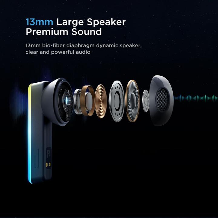 Actual product image Joyroom TWS JR-TC1 IceLens Series wireless headphones with LED lights - black (6 h, Wireless)