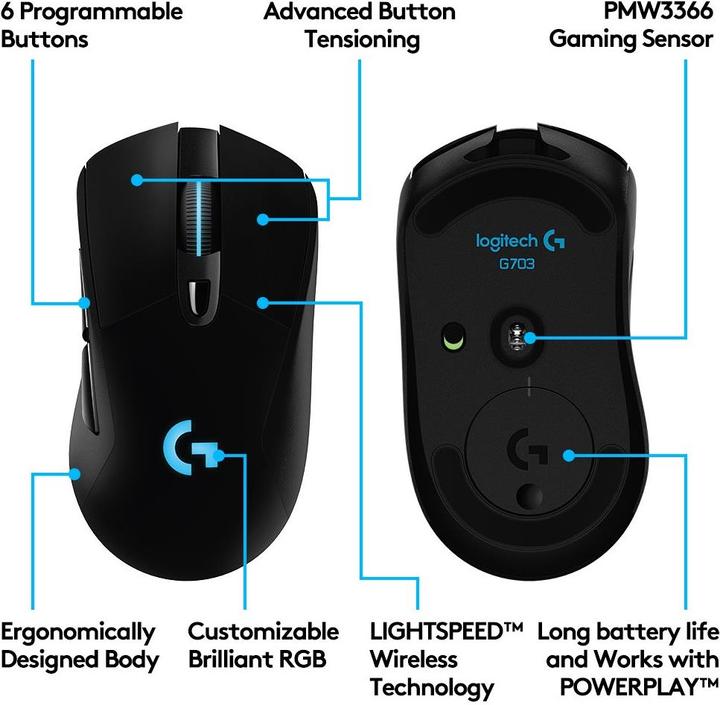 Actual product image Logitech G G703 Lightspeed (Cable, Wireless)