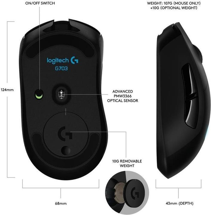 Actual product image Logitech G G703 Lightspeed (Cable, Wireless)