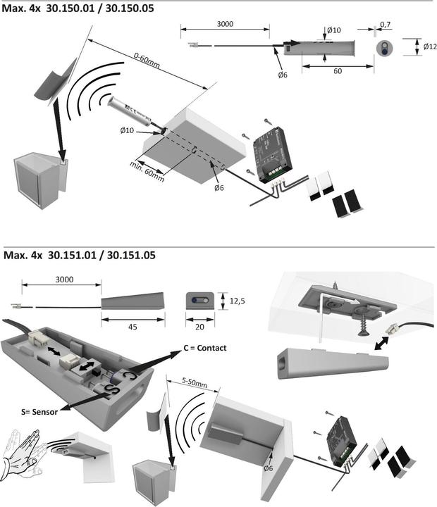 Image du produit Halemeier Capteur IR pour contact de porte MultiSwitch2 12 / 24 / 230 V