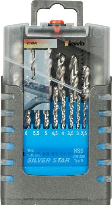 Produktbild kwb Spiralbohrer Set 19-teilig (6 mm, 1 mm, 6.5 mm, 5.5 mm, 10 mm, 1.5 mm, 7 mm, 3 mm, 5 mm, 8.5 mm, 8 mm, 2.5 mm, 9 mm, 3.5 mm, 4.5 mm, 2 mm, 7.5 mm, 9.5 mm, 4 mm)