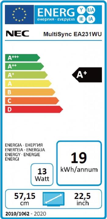 Energie-Label NEC MultiSync EA231WU (1920 x 1200 Pixel, 23")