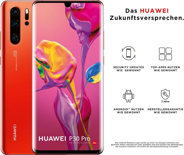 Actual product image Huawei P30 Pro (128 GB, Amber Sunrise, 6.47", Hybrid Dual SIM, 40 Mpx, 4G)