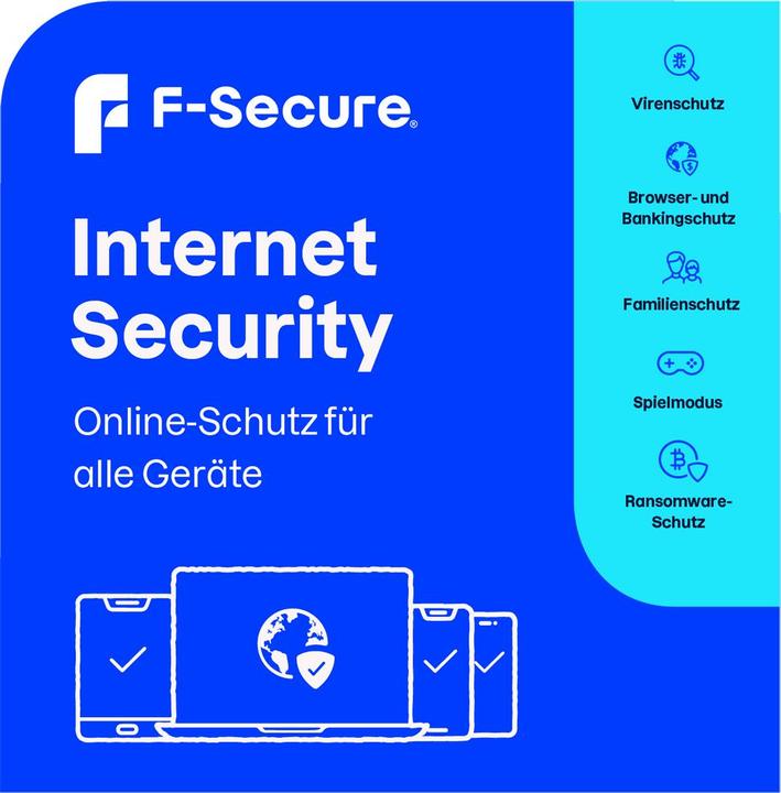 Produktbild F-Secure Internet Security für alle Geräte (ehem. SAFE) 1 Jahr/5 Geräte Download (5 User, 5 Geräte/User, 12 Monate)