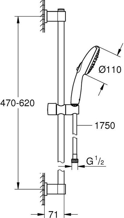 Actual product image Grohe Vitalio Start 110 QuickFix Brausestangenset, kleben oder bohren, Länge 600mm, wassersparend, 3 Strah