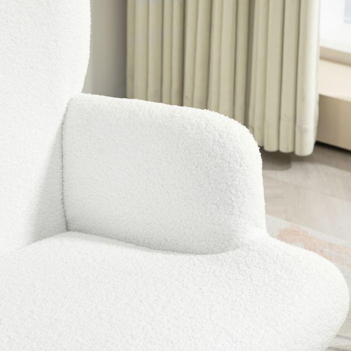Produktbild Swisshandel24 Ohrensessel mit Hocker, Sessel mit Sherpa-Bezug, Hohe Rückenlehne, Weiss