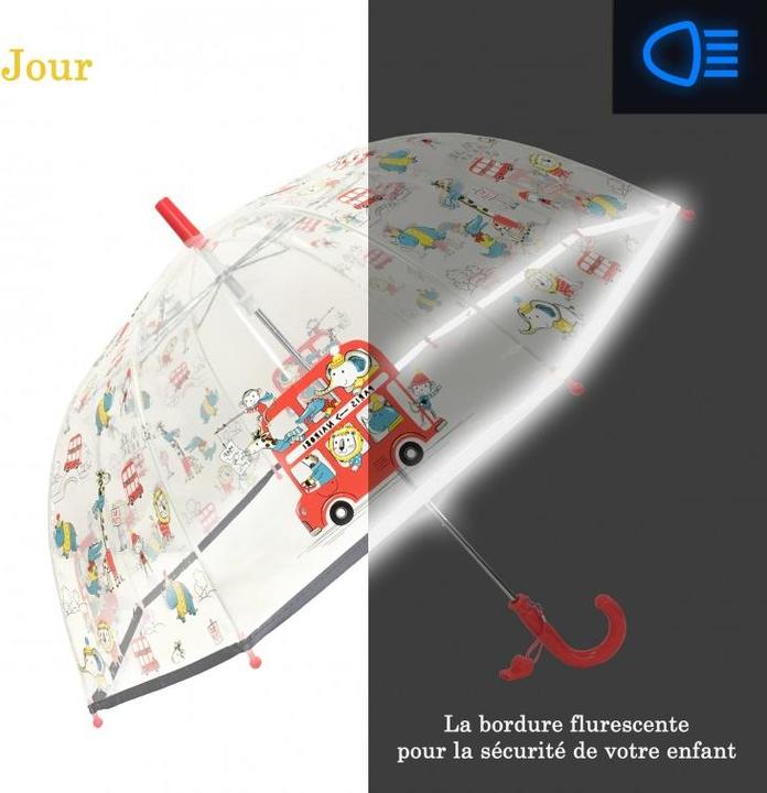 Actual product image Smati Umbrella for children, transparent, bell, fluorescent edge, bus animals, one size
