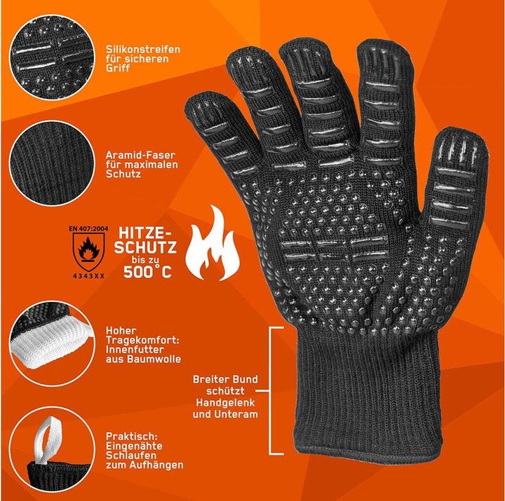 Image du produit Fennek Grill Gant pour barbecue avec logo, noir (Silicone, Kevlar)