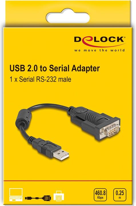 Actual product image Delock Adapter USB 2.0 Type-A to 1 x serial RS-232 D-Sub 9 pin plug 0.25 m (0.25 m)