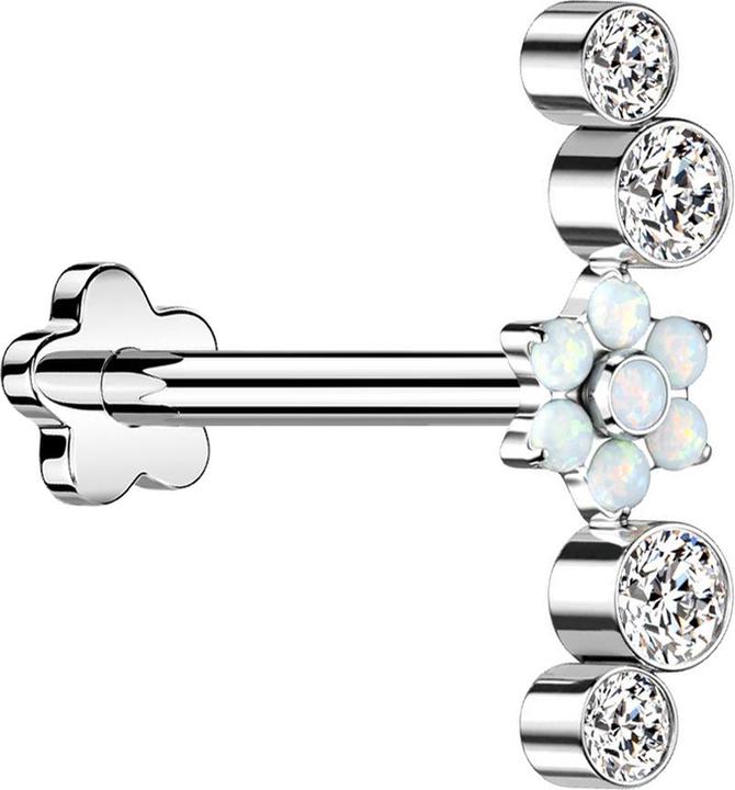 Actual product image Star Piercing Micro threadless labret flower silver flower opals white four crystals (without brass, Titanium G23)