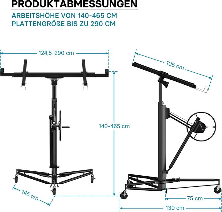 Actual product image Wiltec SET: XXL Drywall Lift & Sheetrock Lifter Panel Hoist 11FT + 6FT Extension max. 17Ft 150LBS