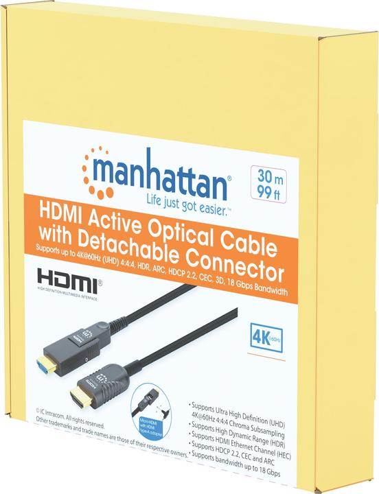 Actual product image Manhattan Active High Speed HDMI Optical Fiber Cable with Detachable Connector (30 m, HDMI)