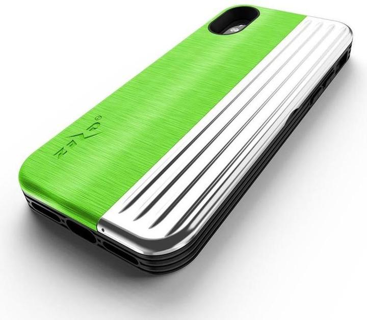 Zizo Retro Series – iPhone Xs/X-Hülle mit Kartenfach + Ständer + 9H-Glasscheibe (Neongrün/Silber) (Apple iPhone XS)