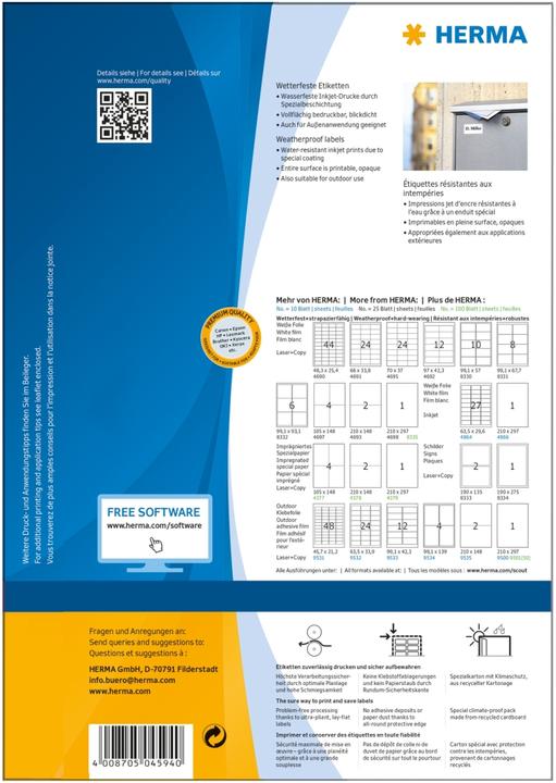 Valori nutrizionali e ingredienti HERMA Etichette inkjet resistenti alle intemperie A4
