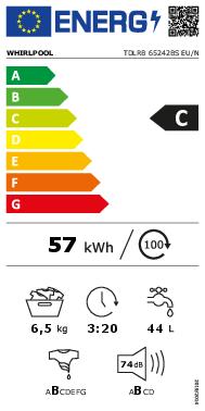 Label énergétique Whirlpool MACHINE À LAVER TDLRB 65242BS EU/N WHP (6.50 kg, Vers le haut, Prise UE)