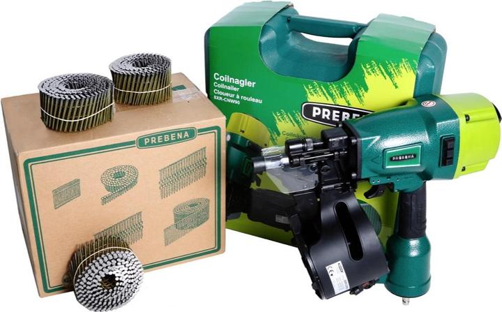 Productafbeelding Prebena 8XR-CNW90 Chiodatrice pneumatica in valigetta da trasporto + Chiodi lucidi con fusto ad