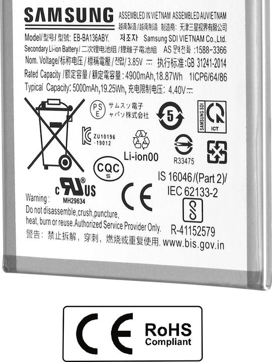 Actual product image Samsung EB-BA136ABY Battery Li-Ion 5000 mAh (Service Pack)