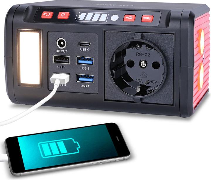 Actual product image Casativo Compact power station & solar generator, LED light, 120W, 12/230V, 88.8 Wh (88.80 Wh, 1.20 kg)