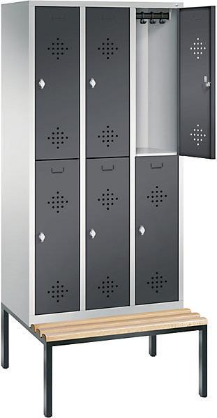 C+P CLASSIC Garderobenschrank mit untergebauter Sitzbank, doppelstöckig (90 cm, 209 cm)
