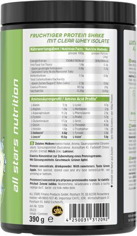 Immagine prodotto All Stars Proteine Whey Isolate Clear (barattolo da 390 g) (Mela verde, 1 pz., 400 g)