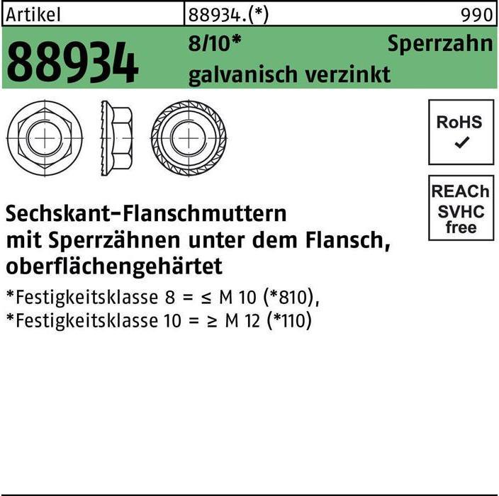 Produktbild Sechskantflanschmutter R 88934 Sperrzahn M 6 8 galvanisch verzinkt (M6)