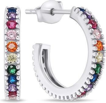 Brilio Silver - Circle silver earrings with colored zircons EA792W
