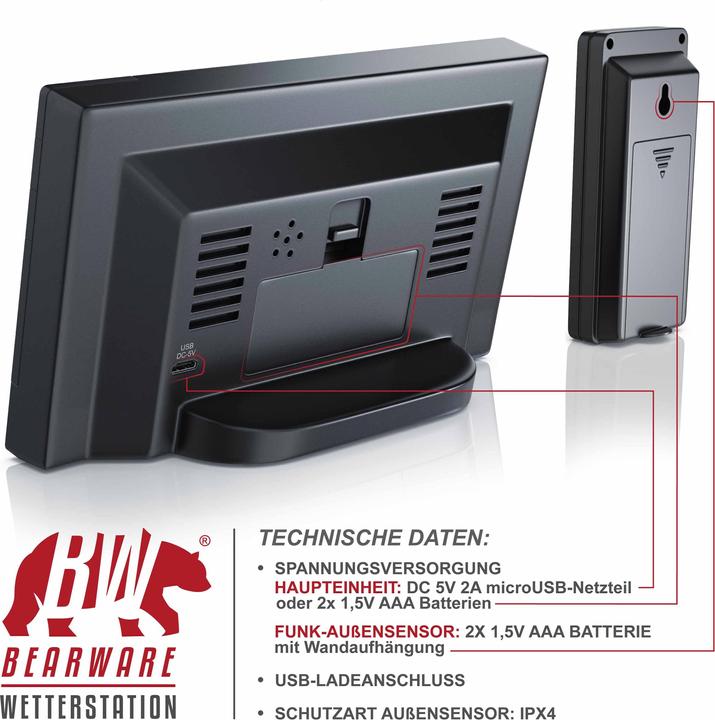Produktbild CSL Funk Wetterstation Innen und Aussen mit Aussensensor, DCF, Farbdisplay, Thermometer, Hygrometer