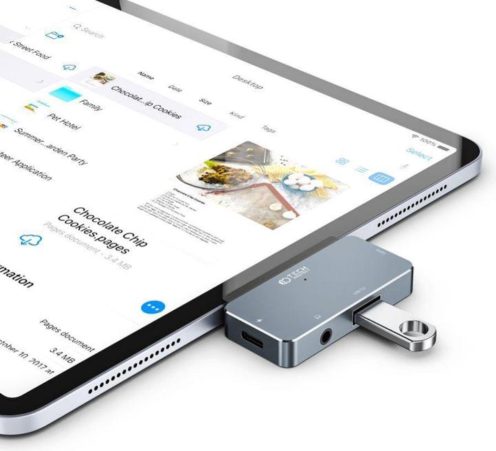 Image du produit Tech-Protect HUB V6 4en1 USB-C - USB-A 3.0 / USB-C PD100W / HDMI / mini jack 3.5mm - gris (USB-C, 4 Ports)