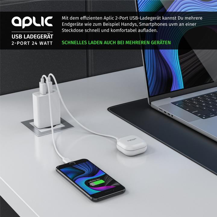 Image du produit Aplic Chargeur USB 4800 mA, banque d'énergie à 2 ports avec Smart Charge + Solid Charge, puissant 24W (24 W)