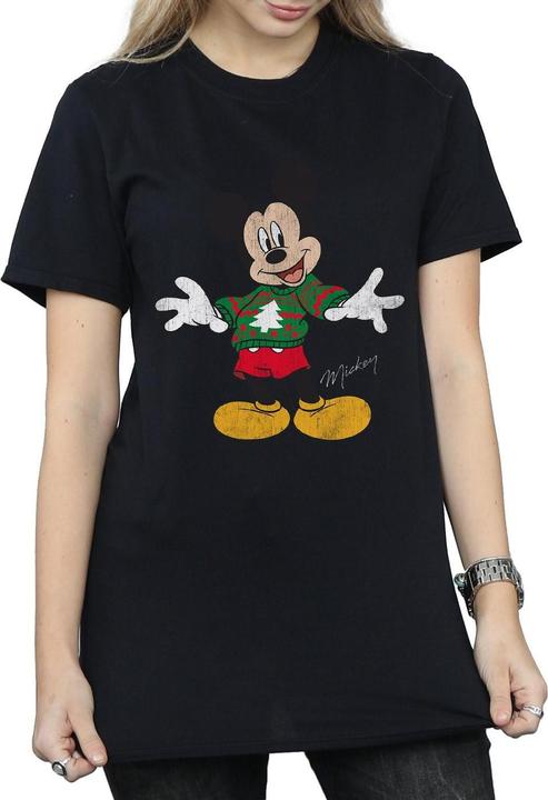 Actual product image Disney Womens/Ladies Mickey Mouse Christmas Jumper Cotton Boyfriend T-Shirt (XXL)