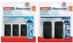 Productafbeelding tesa Powerstrips haken LARGE rechthoek, zwart gemaakt van hoogwaardig kunststof, herbruikbaar met