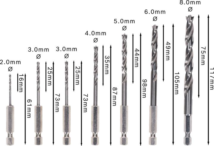 Produktbild Bosch Professional Zubehör PRO Wood HSS Holzspiralbohrer-Set. 7-tlg. (2 mm, 3 mm, 4 mm, 5 mm, 6 mm, 8 mm)