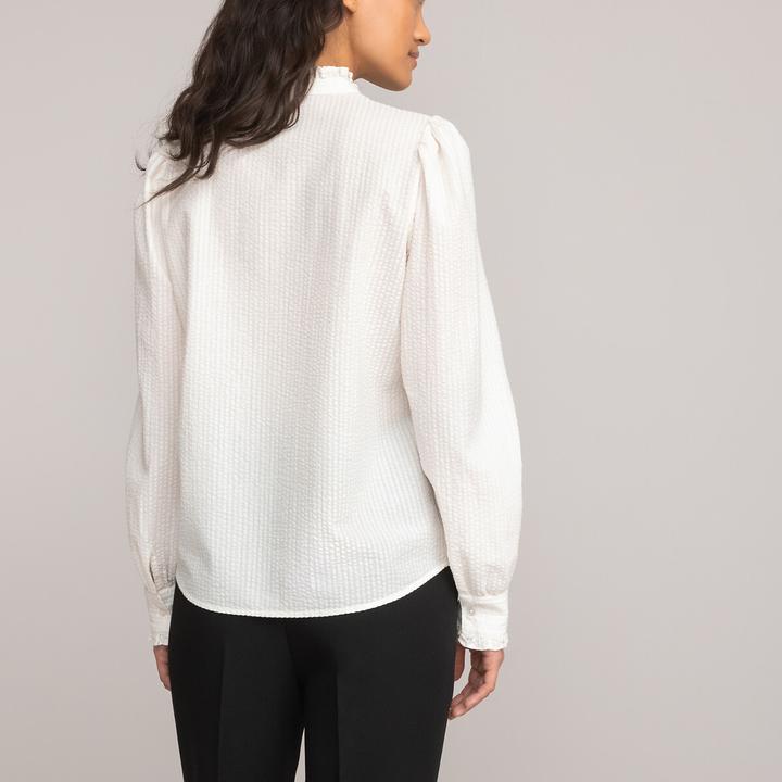 Actual product image La Redoute Collections Long sleeve blouse with ruffle collar (34)